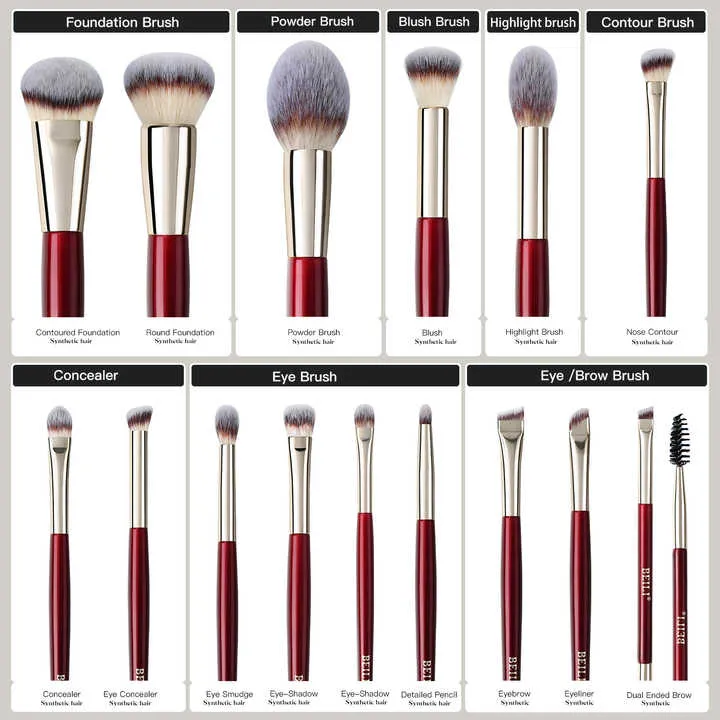فرش مكياج فاخرة بمقبض خشبي أحمر  Luxury Makeup Brushes with Red Wooden