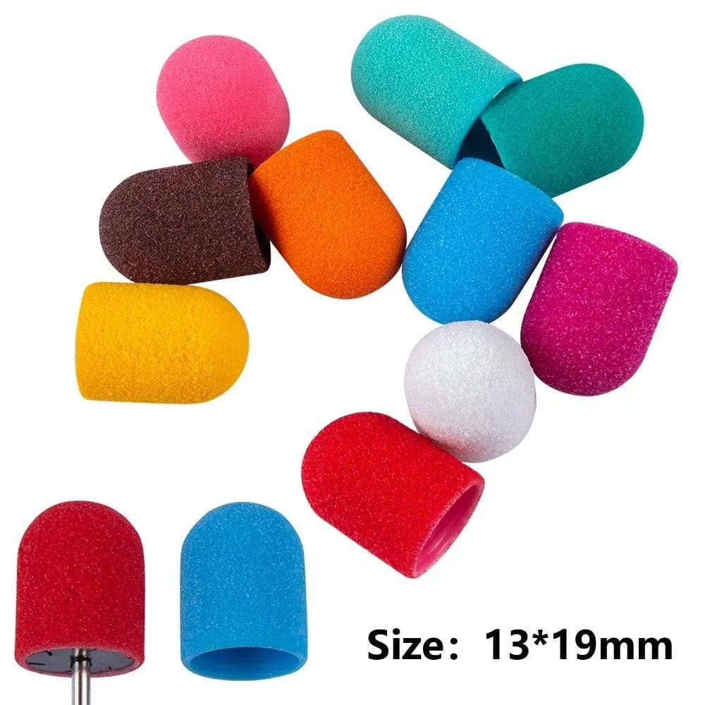 10pcs Nail Sanding Caps With Rubber Gel Polish Remover Nail Drill Bit Mill Grinding Sand Cap Pedicure Tool for Manicure Machine