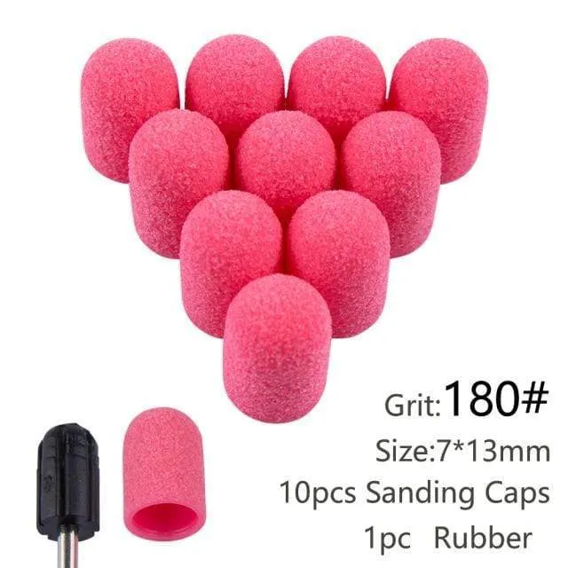 10pcs Nail Sanding Caps With Rubber Gel Polish Remover Nail Drill Bit Mill Grinding Sand Cap Pedicure Tool for Manicure Machine