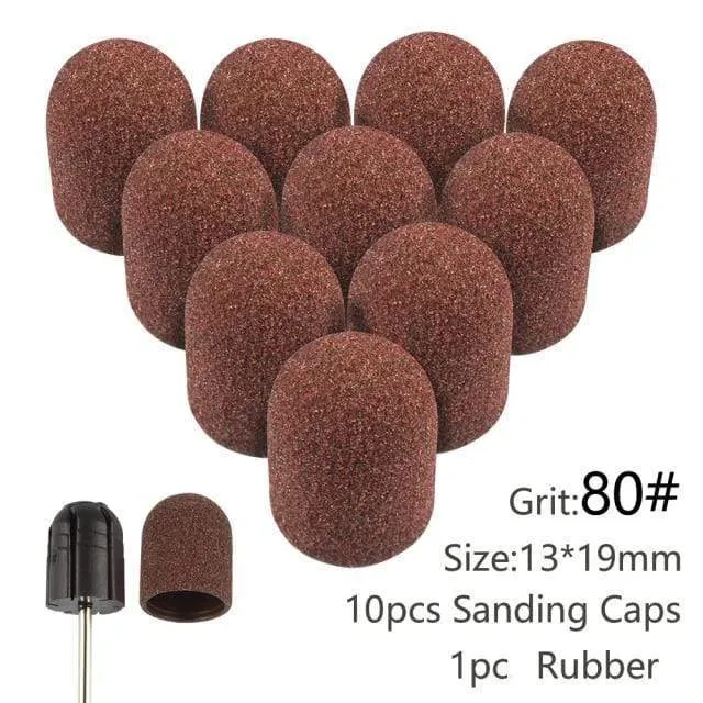 10pcs Nail Sanding Caps With Rubber Gel Polish Remover Nail Drill Bit Mill Grinding Sand Cap Pedicure Tool for Manicure Machine