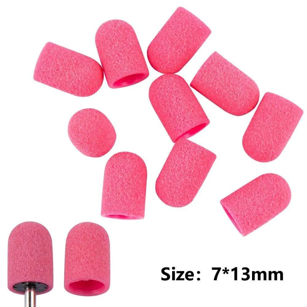 10pcs Nail Sanding Caps With Rubber Gel Polish Remover Nail Drill Bit Mill Grinding Sand Cap Pedicure Tool for Manicure Machine