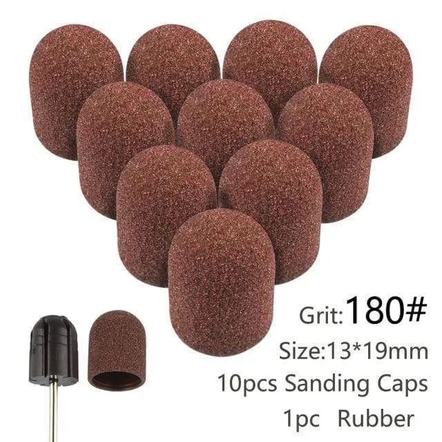 10pcs Nail Sanding Caps With Rubber Gel Polish Remover Nail Drill Bit Mill Grinding Sand Cap Pedicure Tool for Manicure Machine