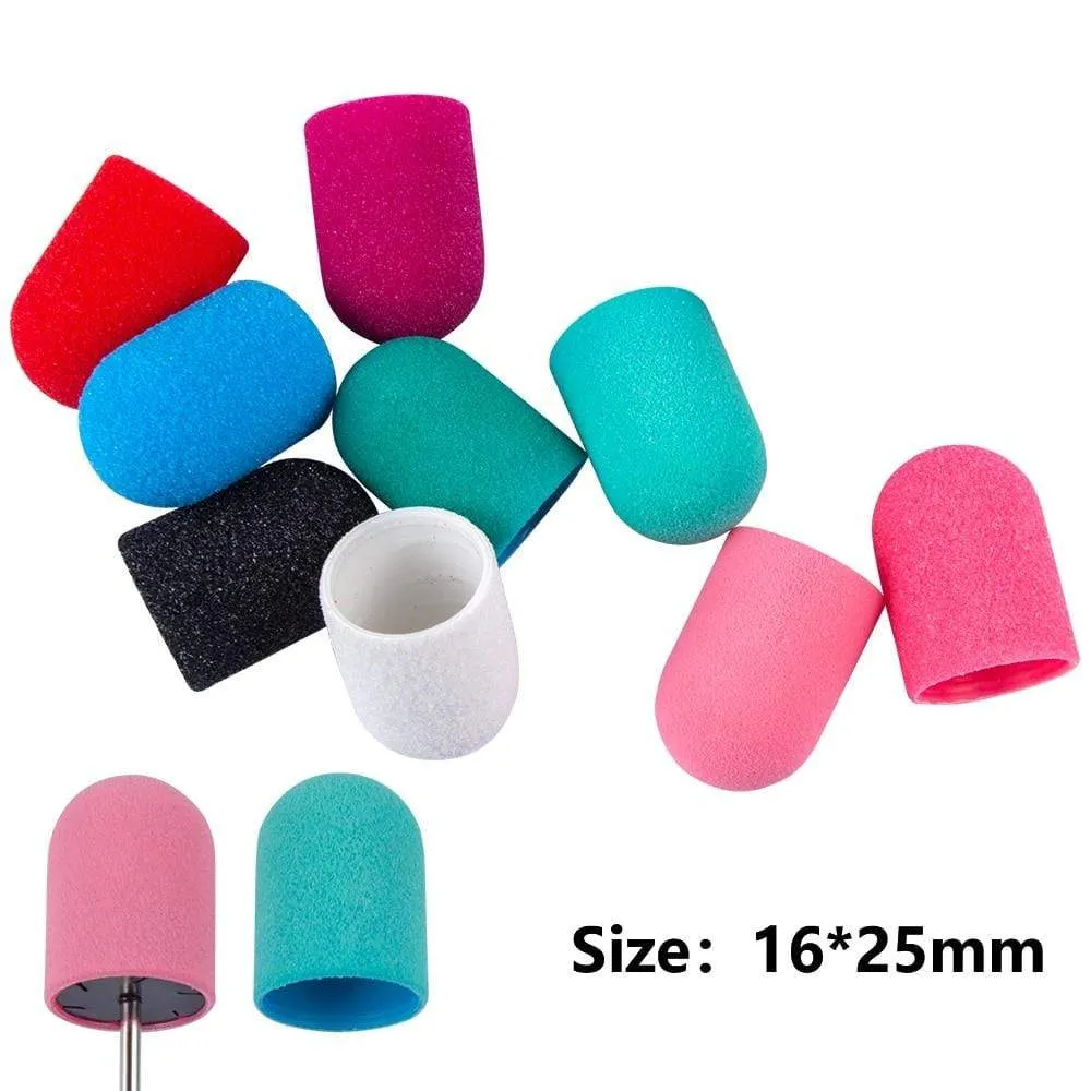 10pcs Nail Sanding Caps With Rubber Gel Polish Remover Nail Drill Bit Mill Grinding Sand Cap Pedicure Tool for Manicure Machine