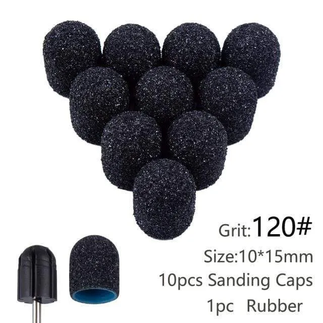 10pcs Nail Sanding Caps With Rubber Gel Polish Remover Nail Drill Bit Mill Grinding Sand Cap Pedicure Tool for Manicure Machine
