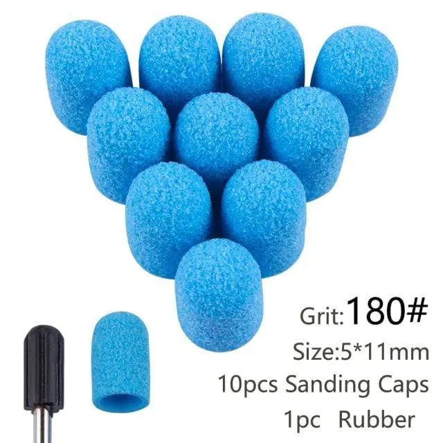 10pcs Nail Sanding Caps With Rubber Gel Polish Remover Nail Drill Bit Mill Grinding Sand Cap Pedicure Tool for Manicure Machine