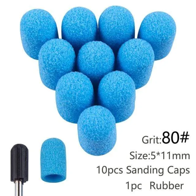 10pcs Nail Sanding Caps With Rubber Gel Polish Remover Nail Drill Bit Mill Grinding Sand Cap Pedicure Tool for Manicure Machine