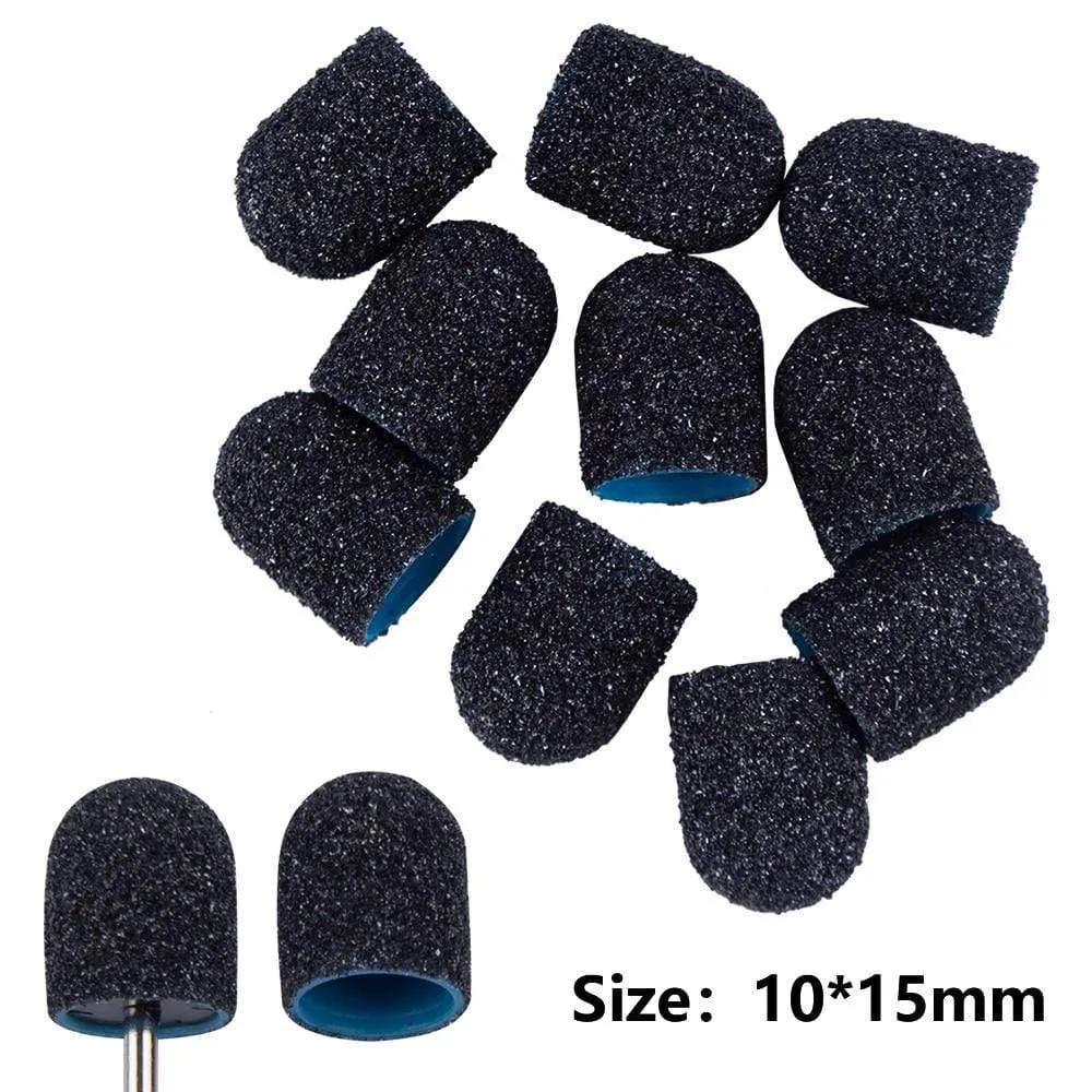 10pcs Nail Sanding Caps With Rubber Gel Polish Remover Nail Drill Bit Mill Grinding Sand Cap Pedicure Tool for Manicure Machine