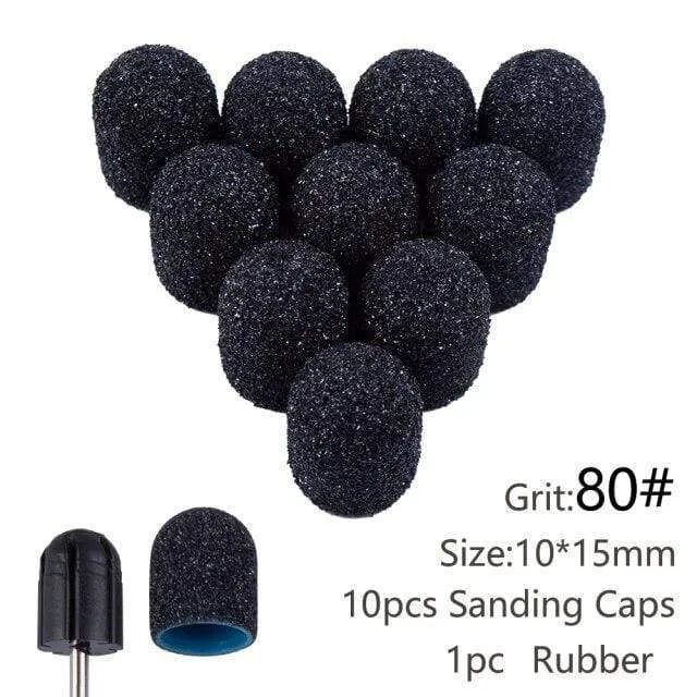 10pcs Nail Sanding Caps With Rubber Gel Polish Remover Nail Drill Bit Mill Grinding Sand Cap Pedicure Tool for Manicure Machine