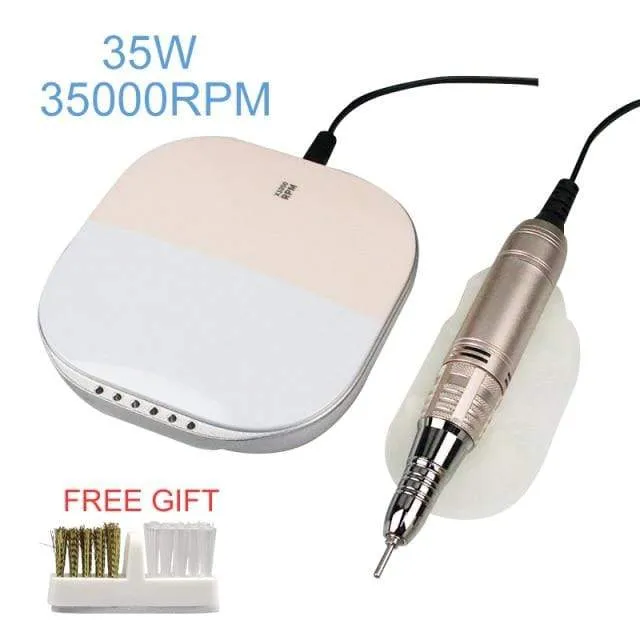 35000RPM Nail Art Drill Gel Electric Nail Drill 35W Nail Polisher with Set Nail Drill Bits Manicure Machie Nail Salon Tools