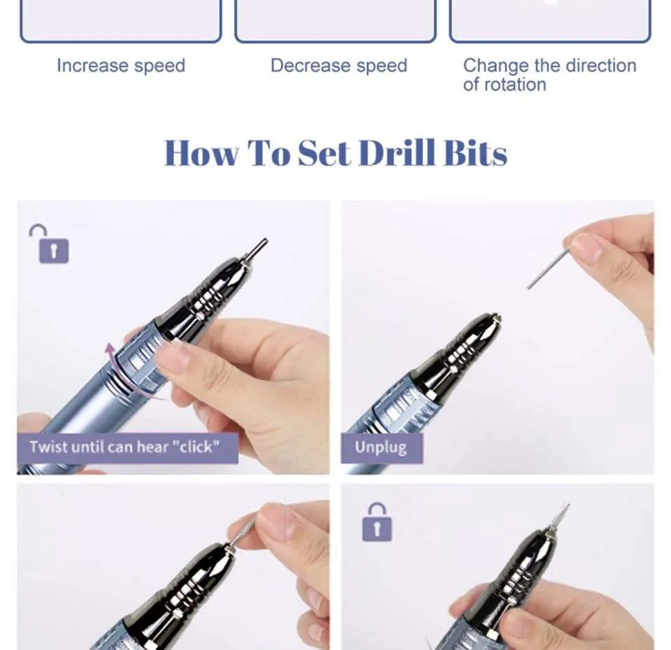 35000RPM Nail Art Drill Gel Electric Nail Drill 35W Nail Polisher with Set Nail Drill Bits Manicure Machie Nail Salon Tools