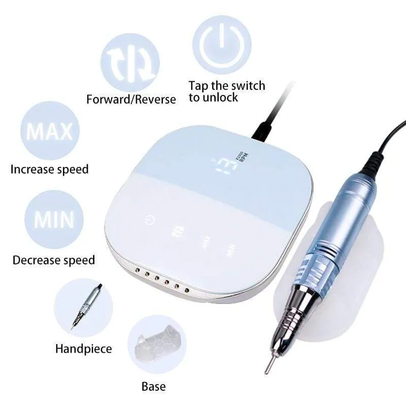 35000RPM Nail Art Drill Gel Electric Nail Drill 35W Nail Polisher with Set Nail Drill Bits Manicure Machie Nail Salon Tools