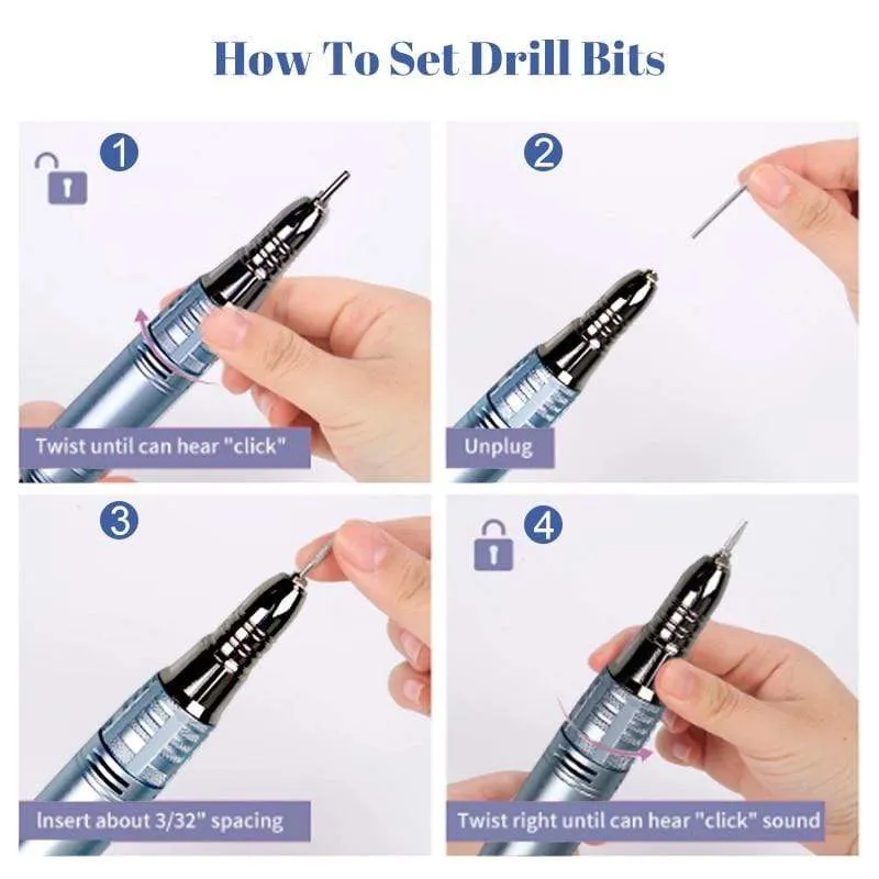 35000RPM Nail Art Drill Gel Electric Nail Drill 35W Nail Polisher with Set Nail Drill Bits Manicure Machie Nail Salon Tools