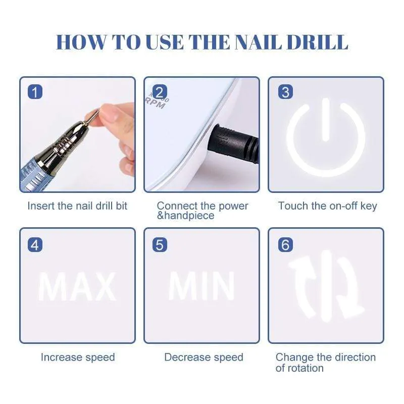 35000RPM Nail Art Drill Gel Electric Nail Drill 35W Nail Polisher with Set Nail Drill Bits Manicure Machie Nail Salon Tools