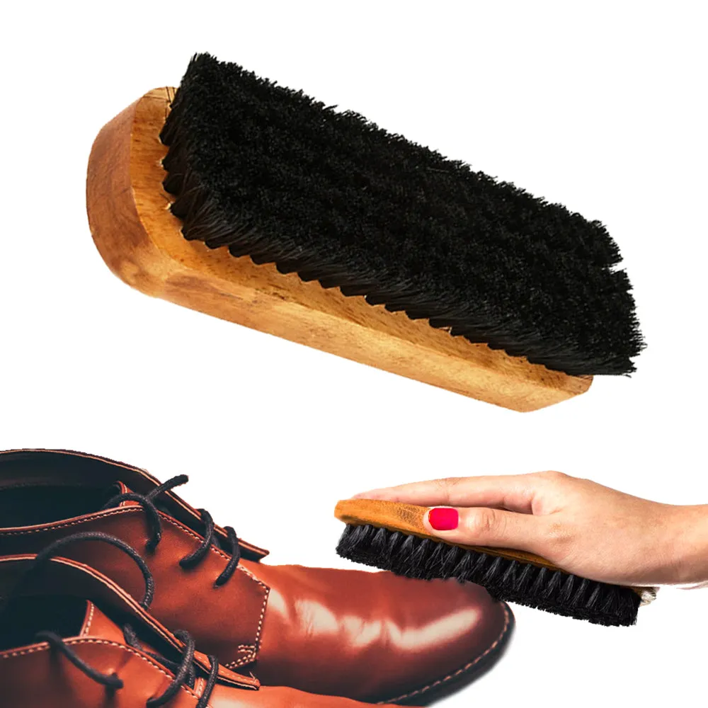 4X Wood Brush Shoe Shine Polish Applicator Buffing Boot Purse Care Clean Wax New