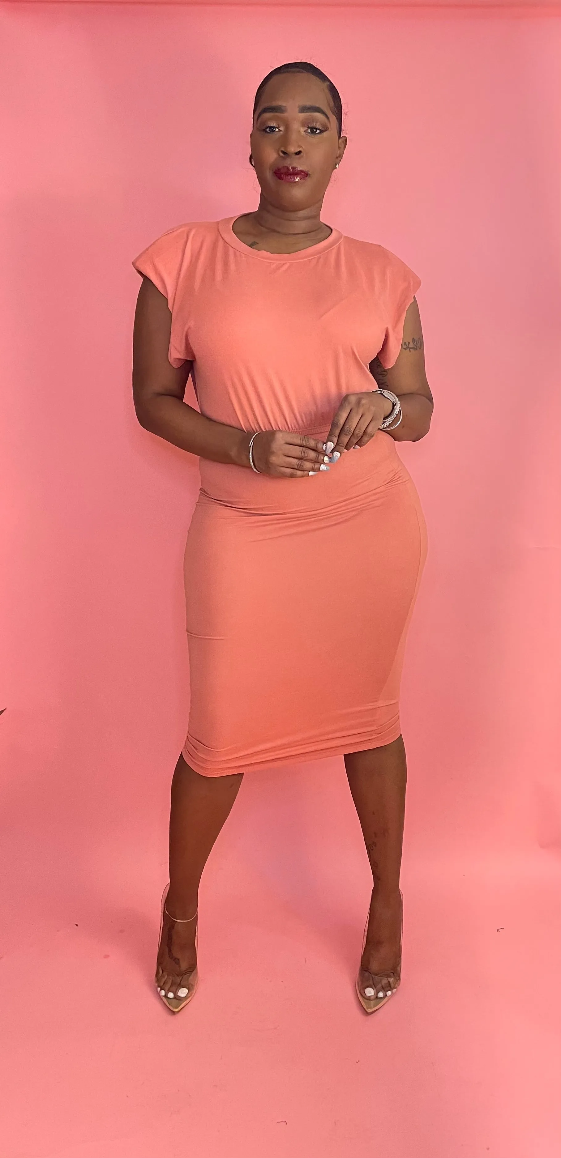 Chic Moves 2-Piece Padded Sleeveless Crop Top & High Waisted Midi Skirt Set (8 Colors)