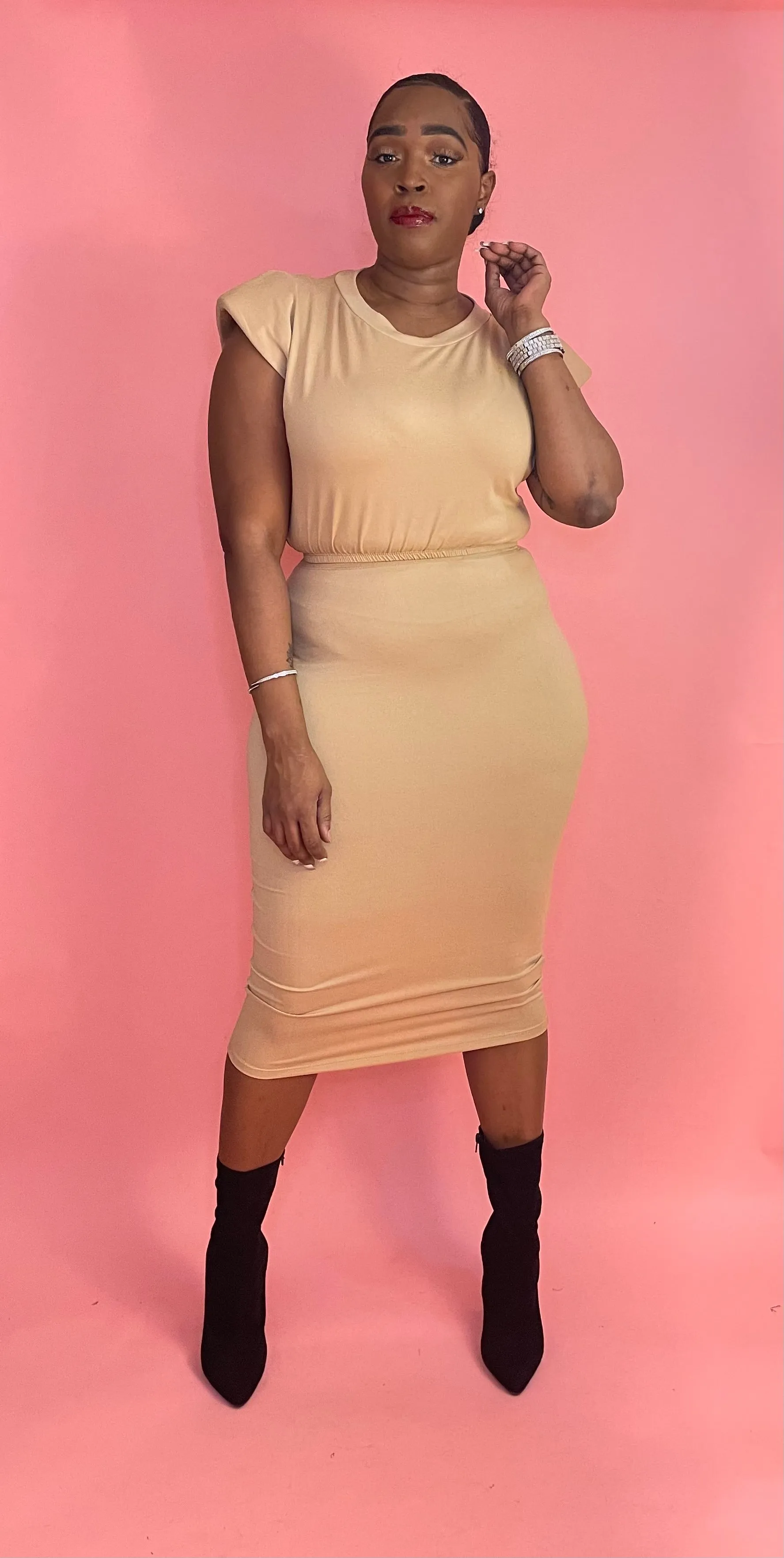 Chic Moves 2-Piece Padded Sleeveless Crop Top & High Waisted Midi Skirt Set (8 Colors)