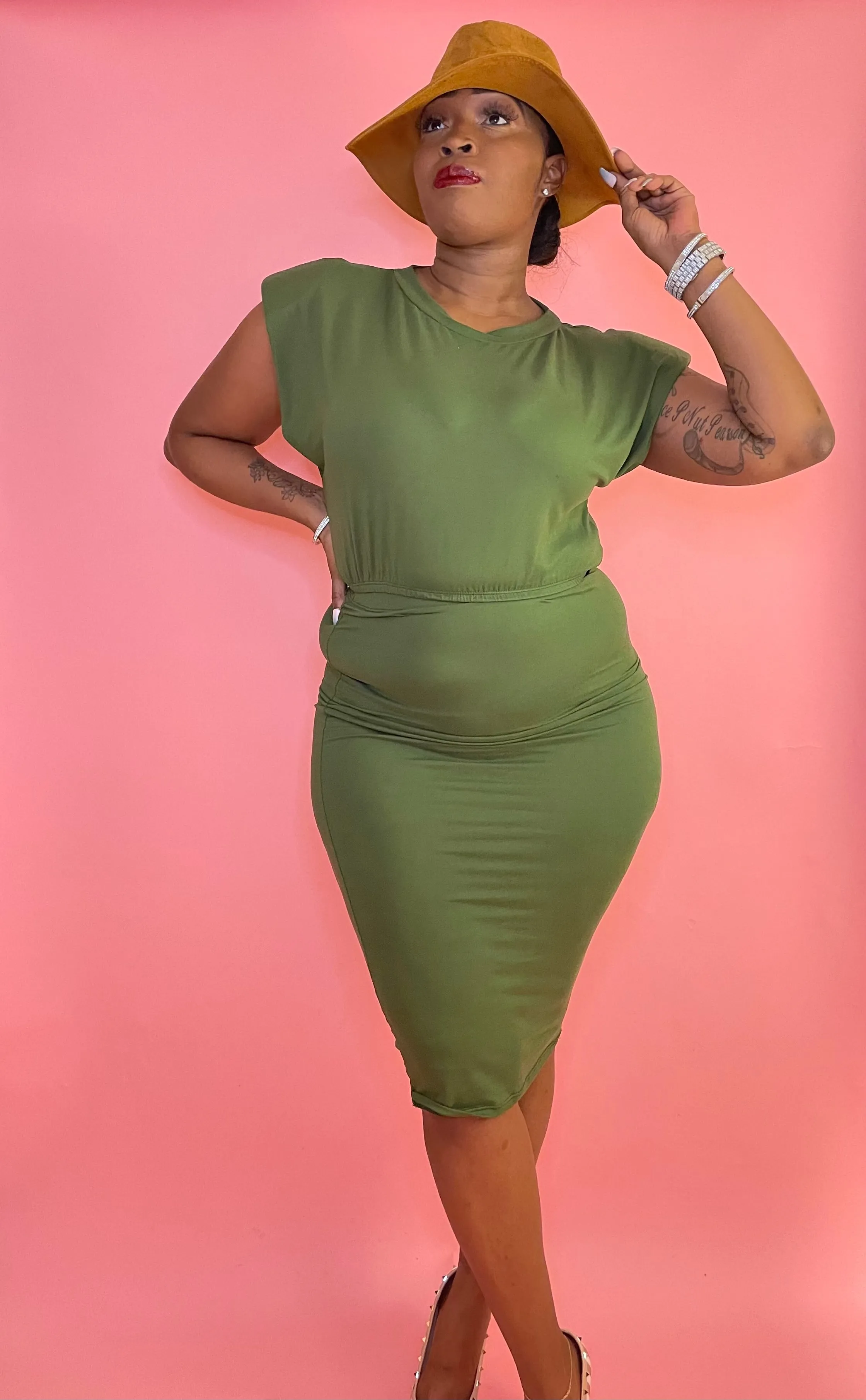 Chic Moves 2-Piece Padded Sleeveless Crop Top & High Waisted Midi Skirt Set (8 Colors)