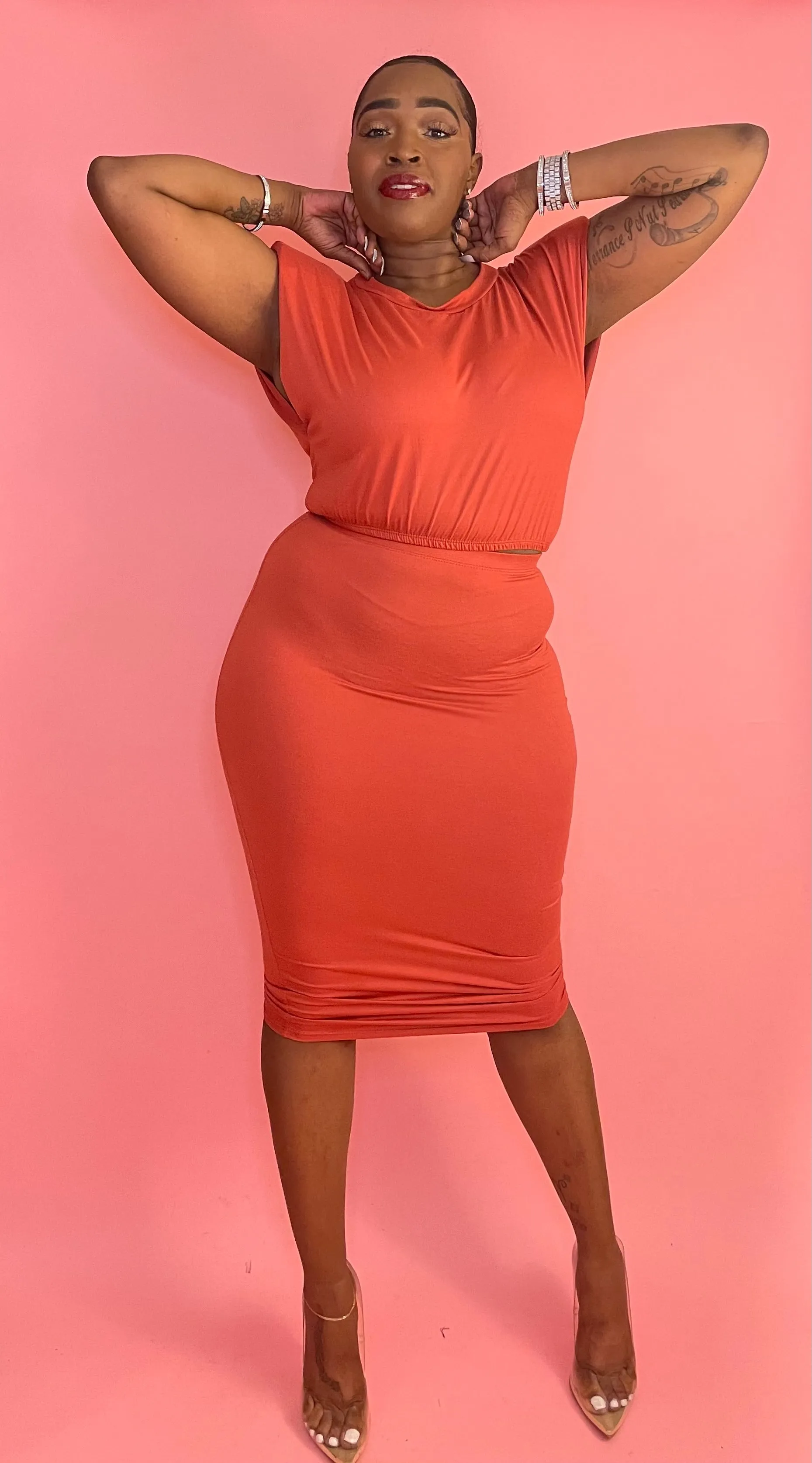 Chic Moves 2-Piece Padded Sleeveless Crop Top & High Waisted Midi Skirt Set (8 Colors)