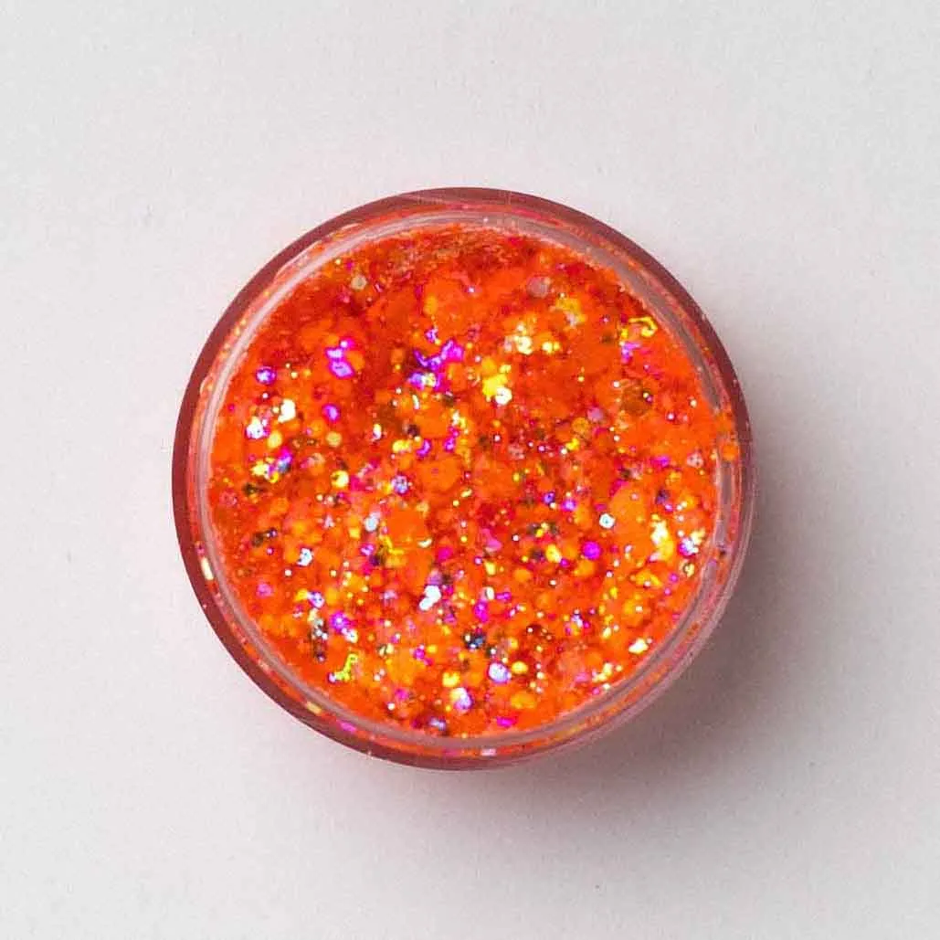 Galexie Glister Orange Glow Neon Orange Glitter Gel - Hair, Face, Body Glitter Gel