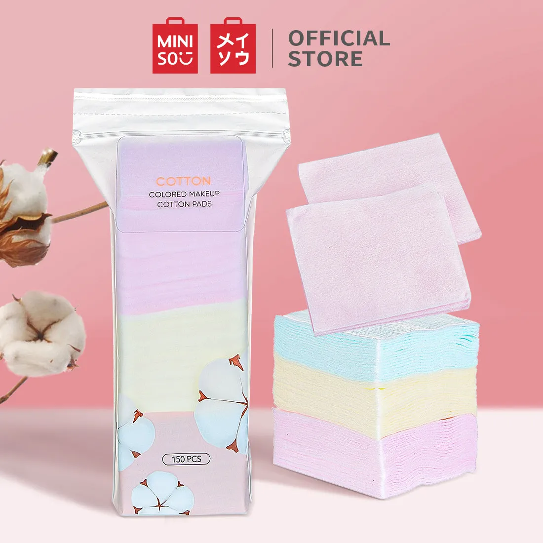 MINISO Colored Makeup Cotton Pads, Purple