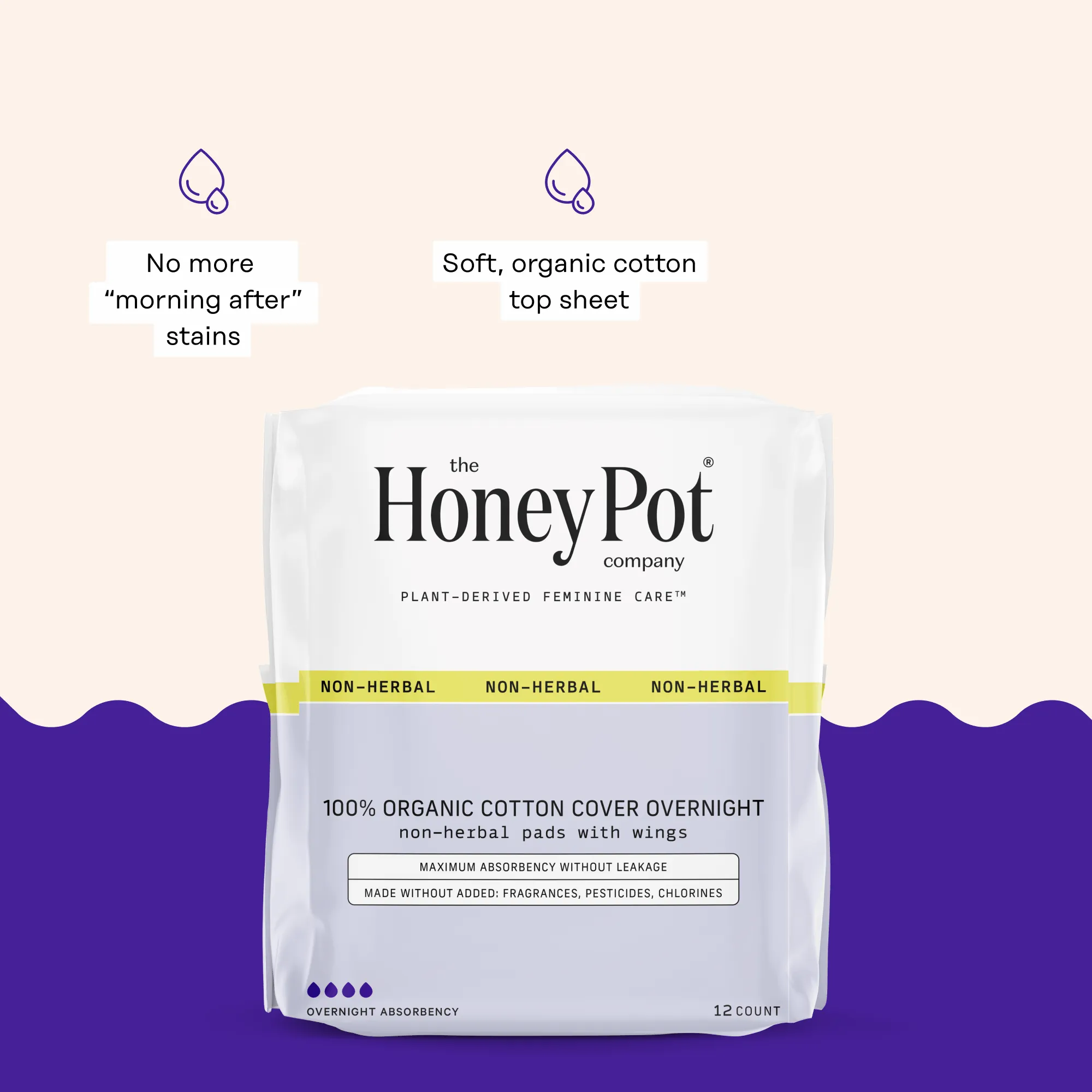 Organic Cotton Cover Non-Herbal Overnight Pads with Wings