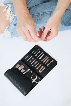 Vegan PU Leather Manicure Set - Black