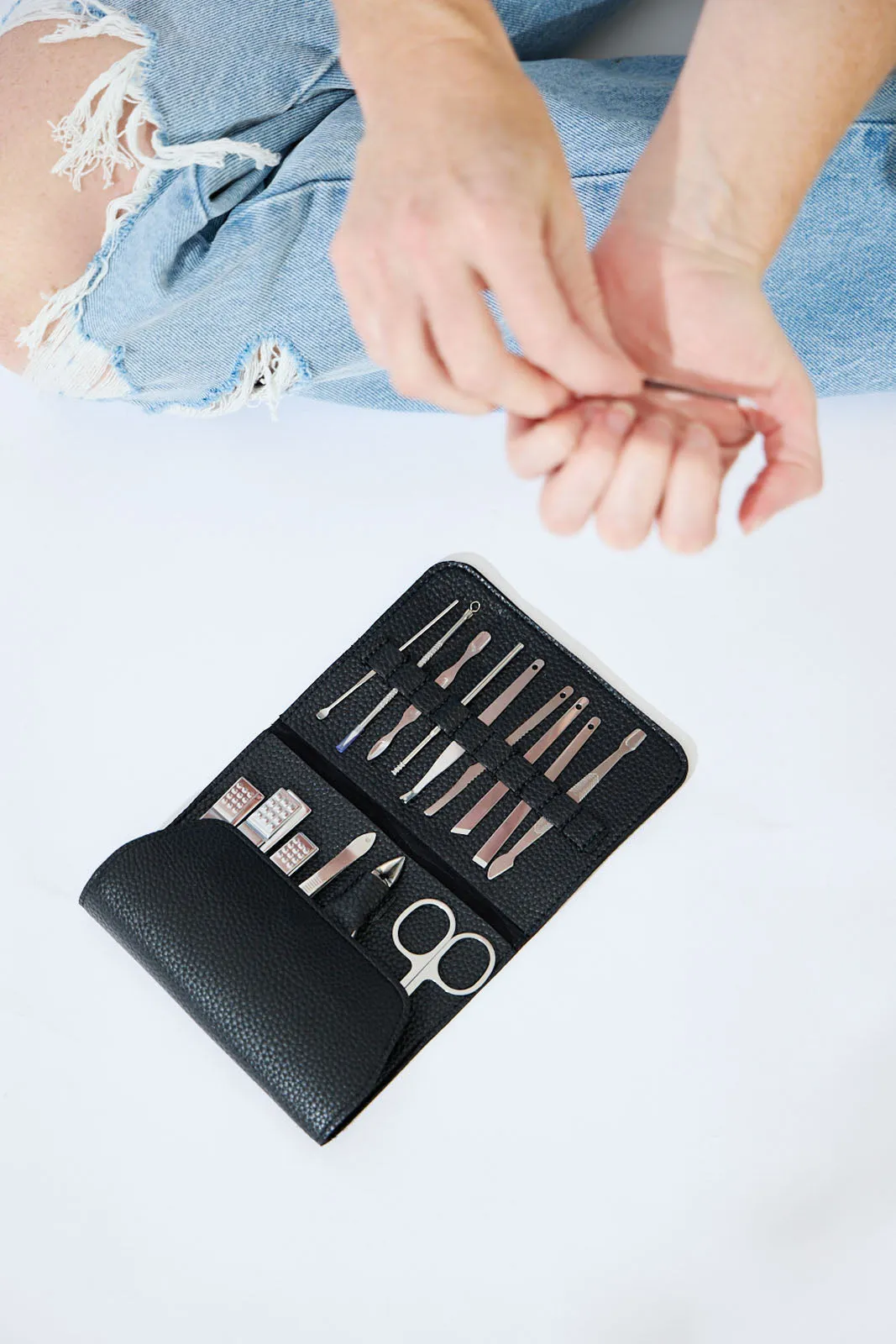 Vegan PU Leather Manicure Set - Black